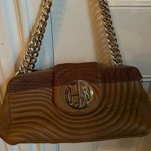 Henri Bendel Quilted Handbag,  Brown/Camel, Chain shoulder strap,